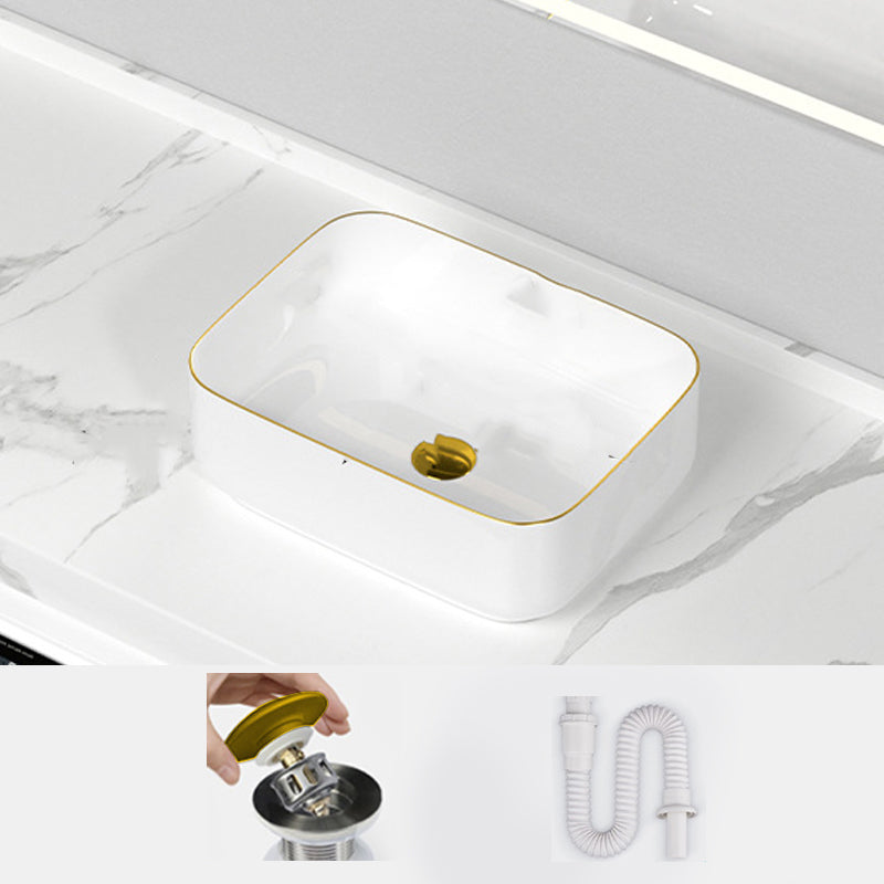 Traditional Vessel Sink Rectangular Porcelain with Overflow And Drain Assembly Wash Stand