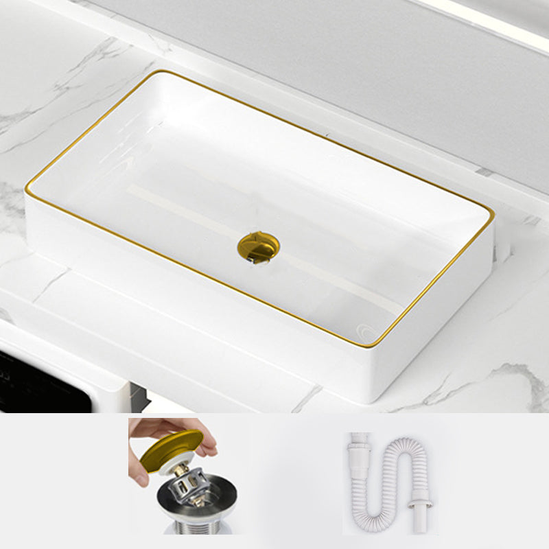 Traditional Vessel Sink Rectangular Porcelain with Overflow And Drain Assembly Wash Stand