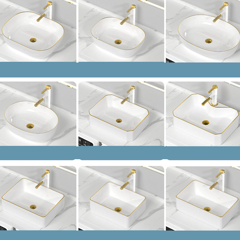 Traditional Vessel Sink Rectangular Porcelain with Overflow And Drain Assembly Wash Stand