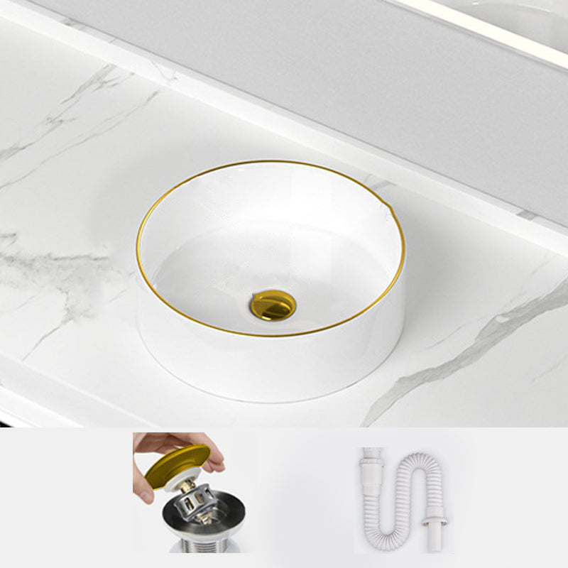Traditional Vessel Sink Rectangular Porcelain with Overflow And Drain Assembly Wash Stand