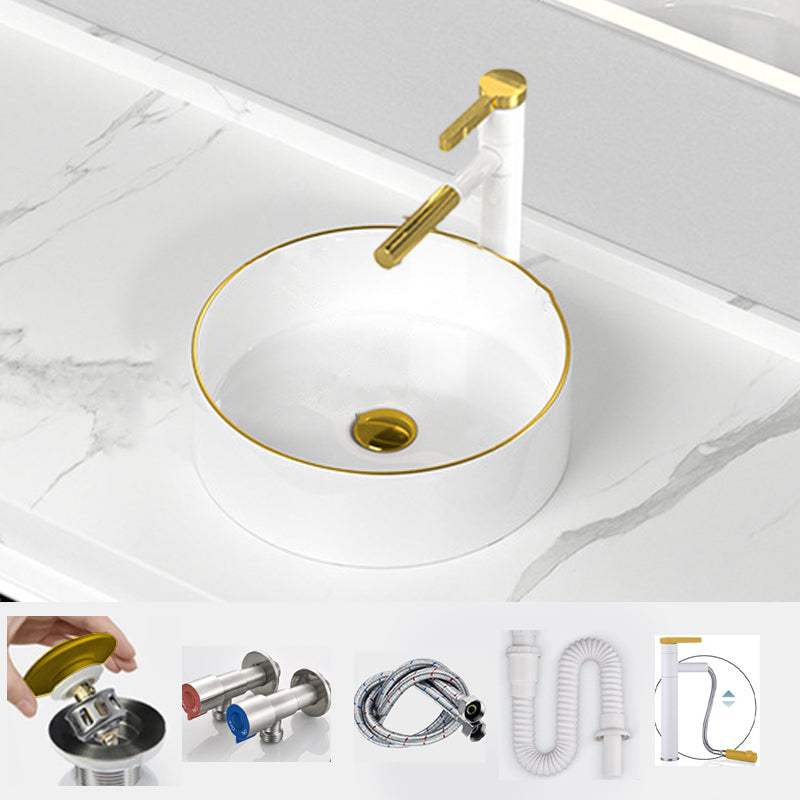 Traditional Vessel Sink Rectangular Porcelain with Overflow And Drain Assembly Wash Stand