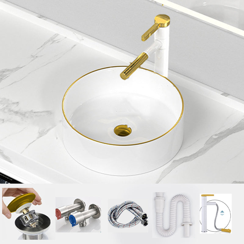 Traditional Vessel Sink Rectangular Porcelain with Overflow And Drain Assembly Wash Stand