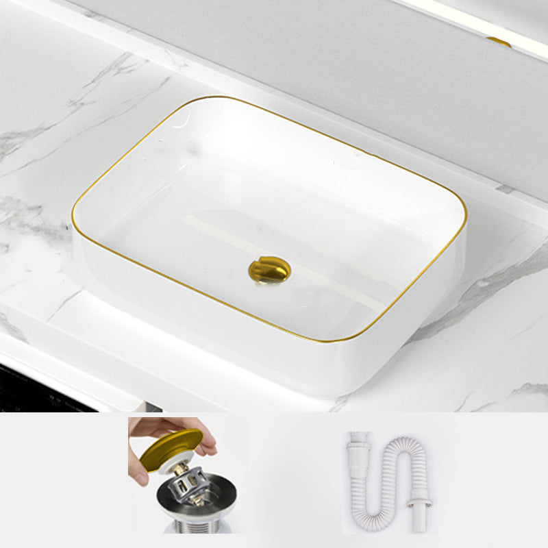 Traditional Vessel Sink Rectangular Porcelain with Overflow And Drain Assembly Wash Stand