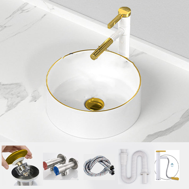 Traditional Vessel Sink Rectangular Porcelain with Overflow And Drain Assembly Wash Stand
