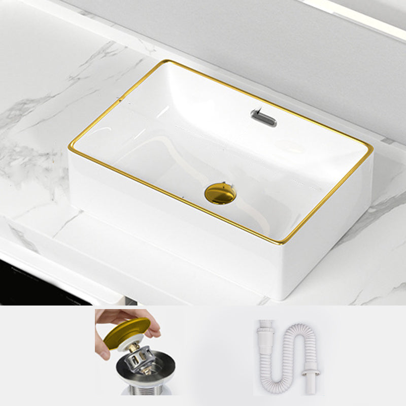 Traditional Vessel Sink Rectangular Porcelain with Overflow And Drain Assembly Wash Stand