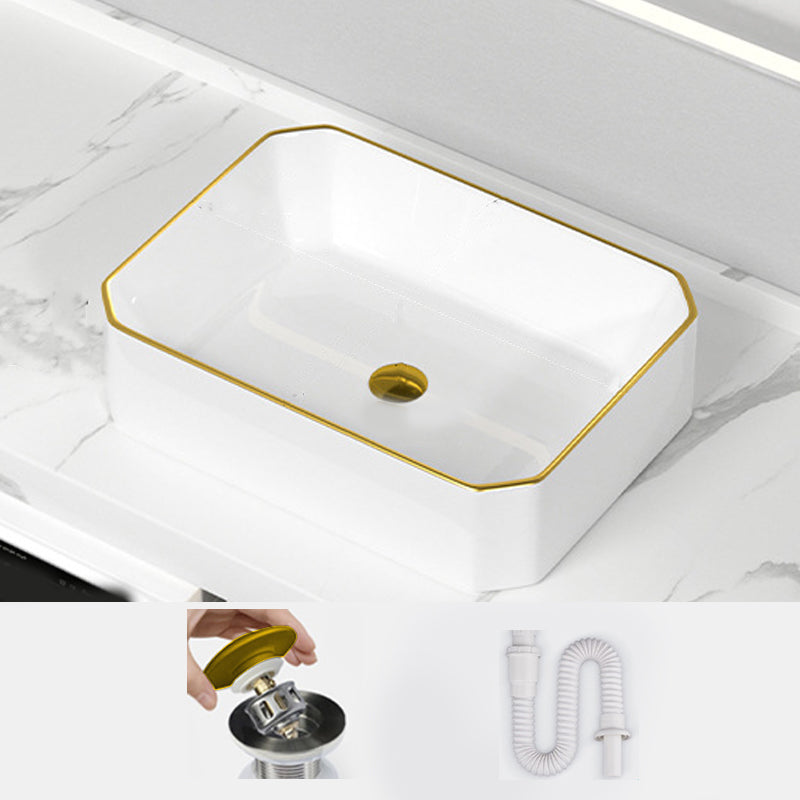 Traditional Vessel Sink Rectangular Porcelain with Overflow And Drain Assembly Wash Stand