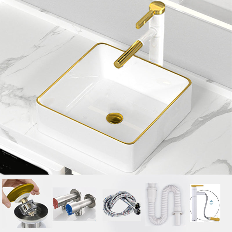 Traditional Vessel Sink Rectangular Porcelain with Overflow And Drain Assembly Wash Stand