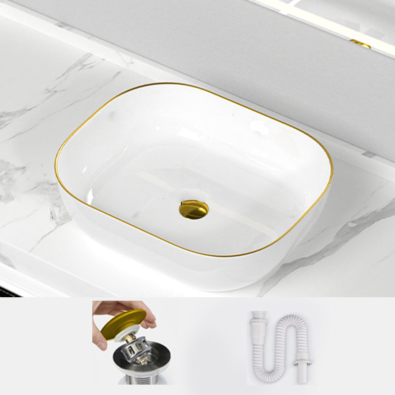 Traditional Vessel Sink Rectangular Porcelain with Overflow And Drain Assembly Wash Stand