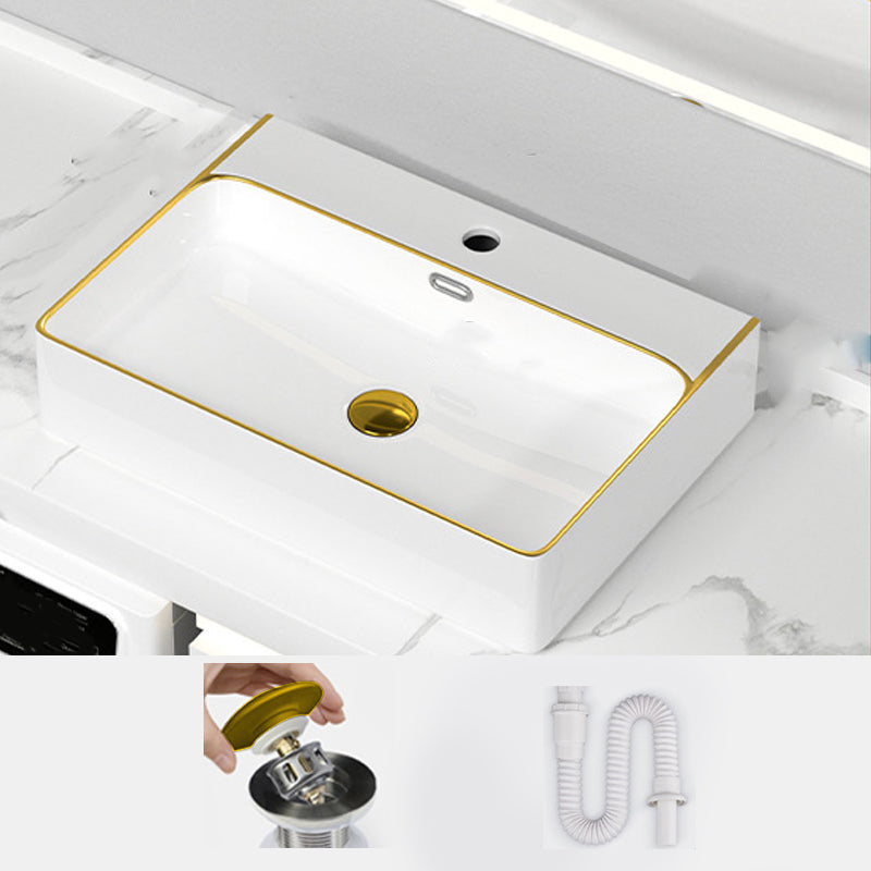 Traditional Vessel Sink Rectangular Porcelain with Overflow And Drain Assembly Wash Stand