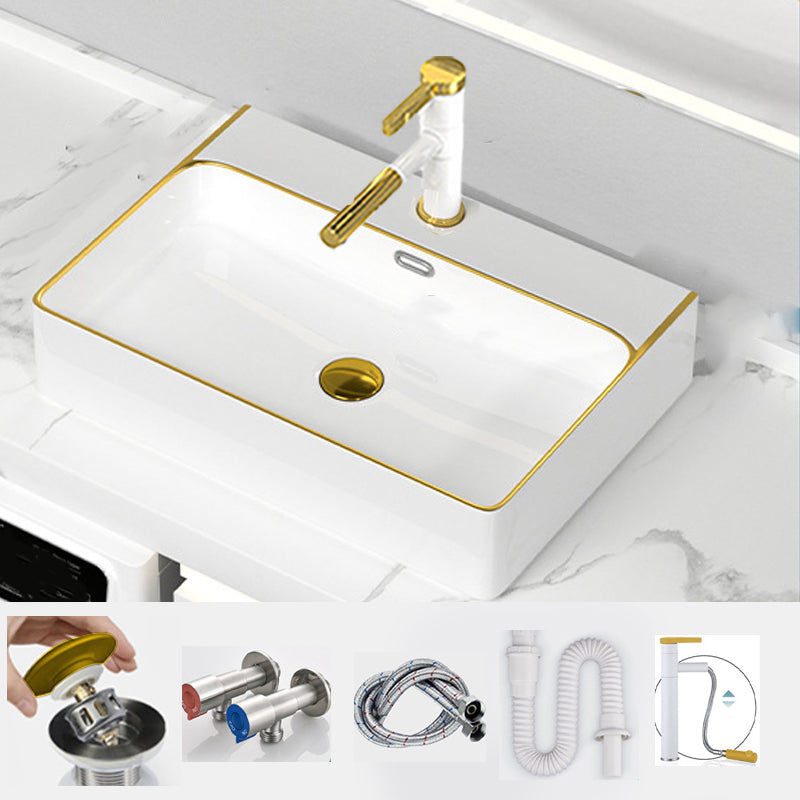 Traditional Vessel Sink Rectangular Porcelain with Overflow And Drain Assembly Wash Stand