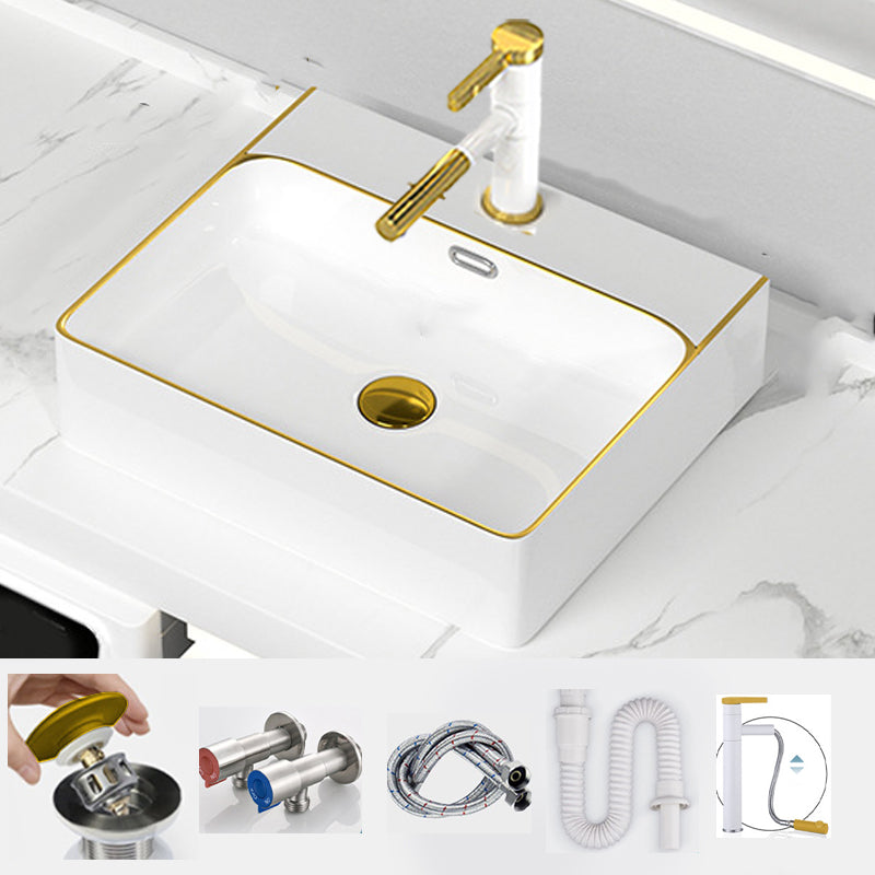 Traditional Vessel Sink Rectangular Porcelain with Overflow And Drain Assembly Wash Stand