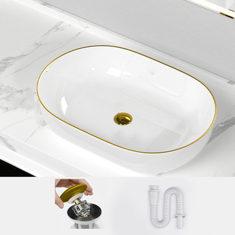 Traditional Vessel Sink Rectangular Porcelain with Overflow And Drain Assembly Wash Stand
