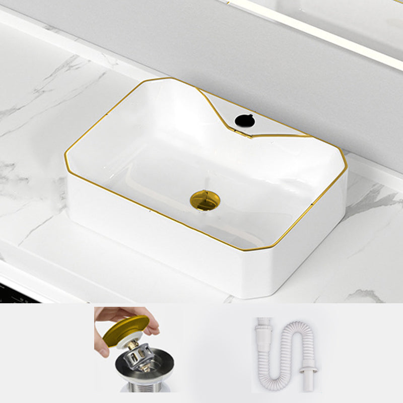 Traditional Vessel Sink Rectangular Porcelain with Overflow And Drain Assembly Wash Stand