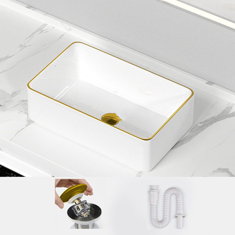 Traditional Vessel Sink Rectangular Porcelain with Overflow And Drain Assembly Wash Stand