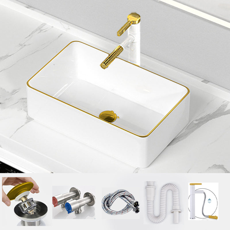 Traditional Vessel Sink Rectangular Porcelain with Overflow And Drain Assembly Wash Stand