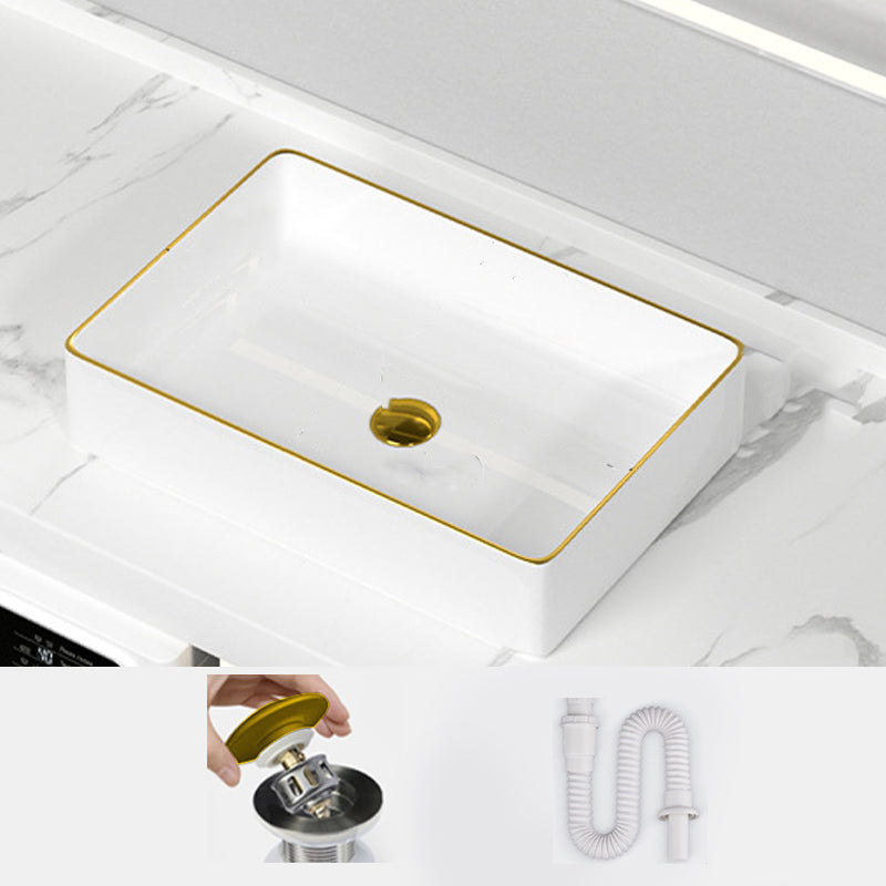 Traditional Vessel Sink Rectangular Porcelain with Overflow And Drain Assembly Wash Stand