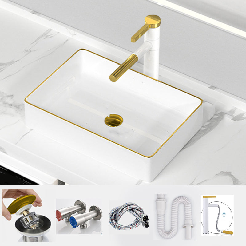 Traditional Vessel Sink Rectangular Porcelain with Overflow And Drain Assembly Wash Stand