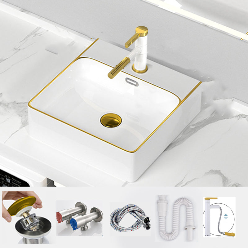 Traditional Vessel Sink Rectangular Porcelain with Overflow And Drain Assembly Wash Stand
