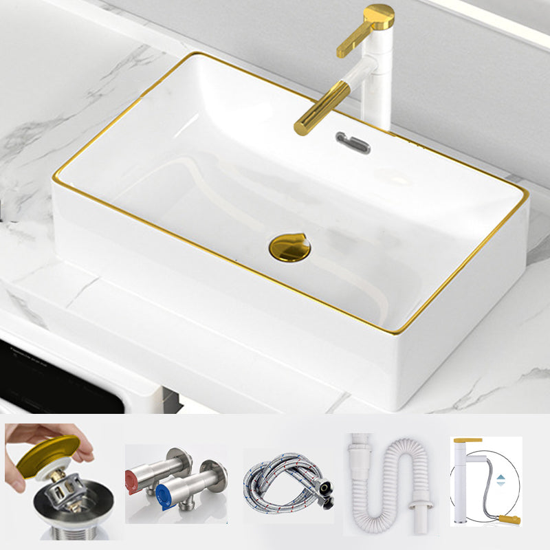 Traditional Vessel Sink Rectangular Porcelain with Overflow And Drain Assembly Wash Stand