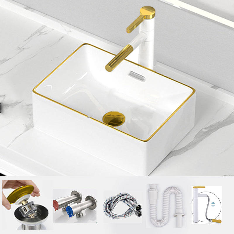 Traditional Vessel Sink Rectangular Porcelain with Overflow And Drain Assembly Wash Stand