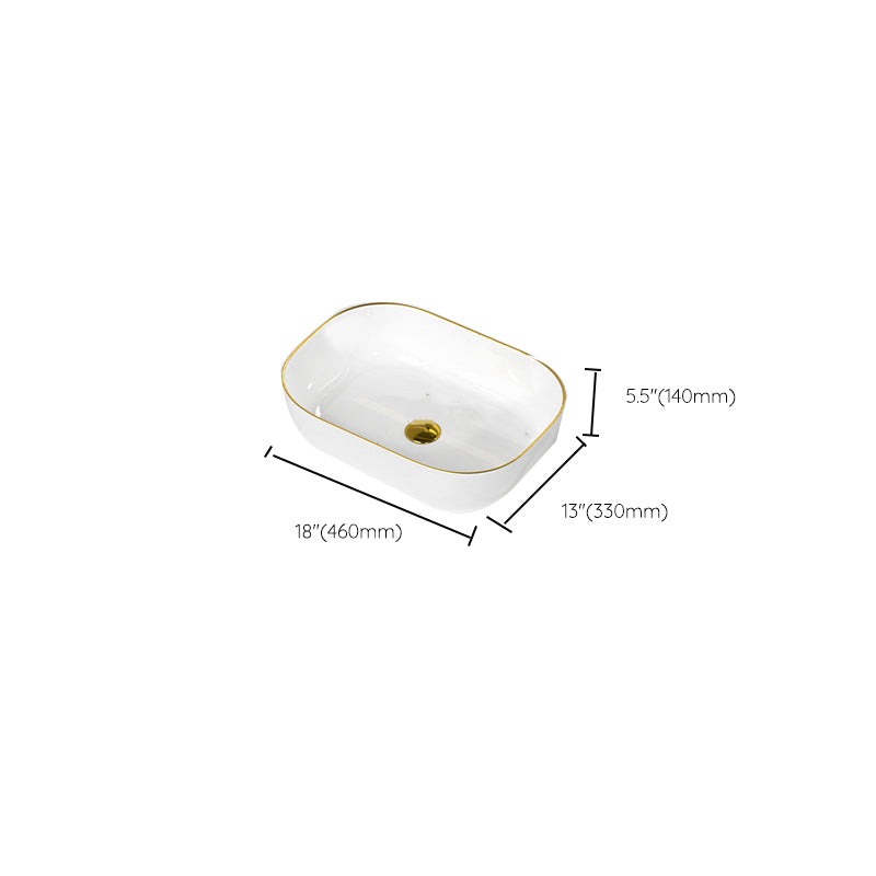 Traditional Vessel Sink Rectangular Porcelain with Overflow And Drain Assembly Wash Stand