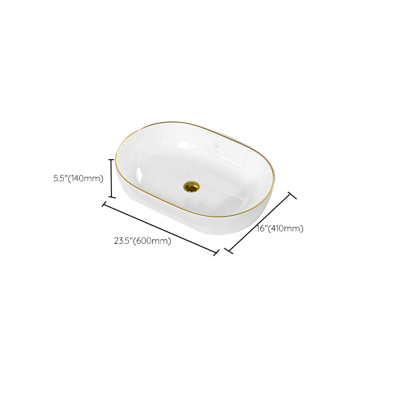 Traditional Vessel Sink Rectangular Porcelain with Overflow And Drain Assembly Wash Stand