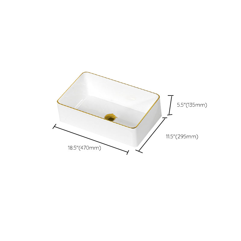 Traditional Vessel Sink Rectangular Porcelain with Overflow And Drain Assembly Wash Stand