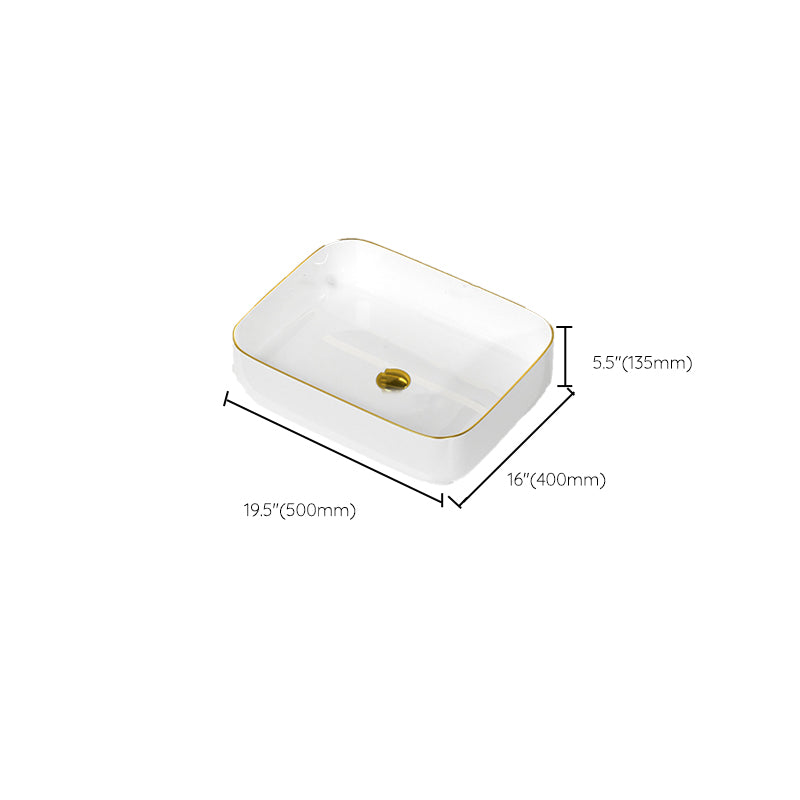 Traditional Vessel Sink Rectangular Porcelain with Overflow And Drain Assembly Wash Stand