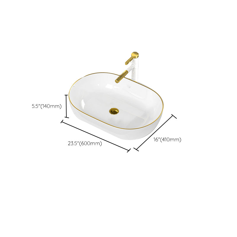 Traditional Vessel Sink Rectangular Porcelain with Overflow And Drain Assembly Wash Stand