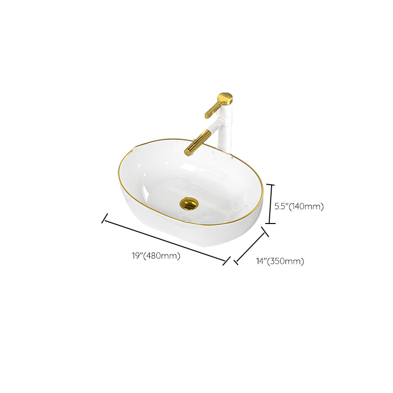 Traditional Vessel Sink Rectangular Porcelain with Overflow And Drain Assembly Wash Stand