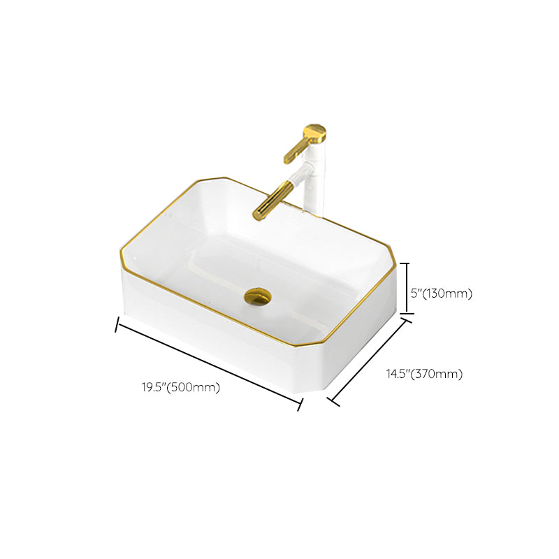 Traditional Vessel Sink Rectangular Porcelain with Overflow And Drain Assembly Wash Stand