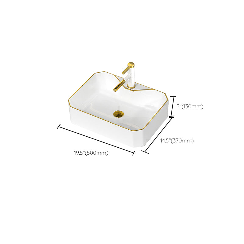Traditional Vessel Sink Rectangular Porcelain with Overflow And Drain Assembly Wash Stand