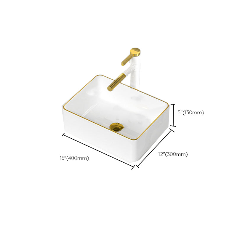 Traditional Vessel Sink Rectangular Porcelain with Overflow And Drain Assembly Wash Stand