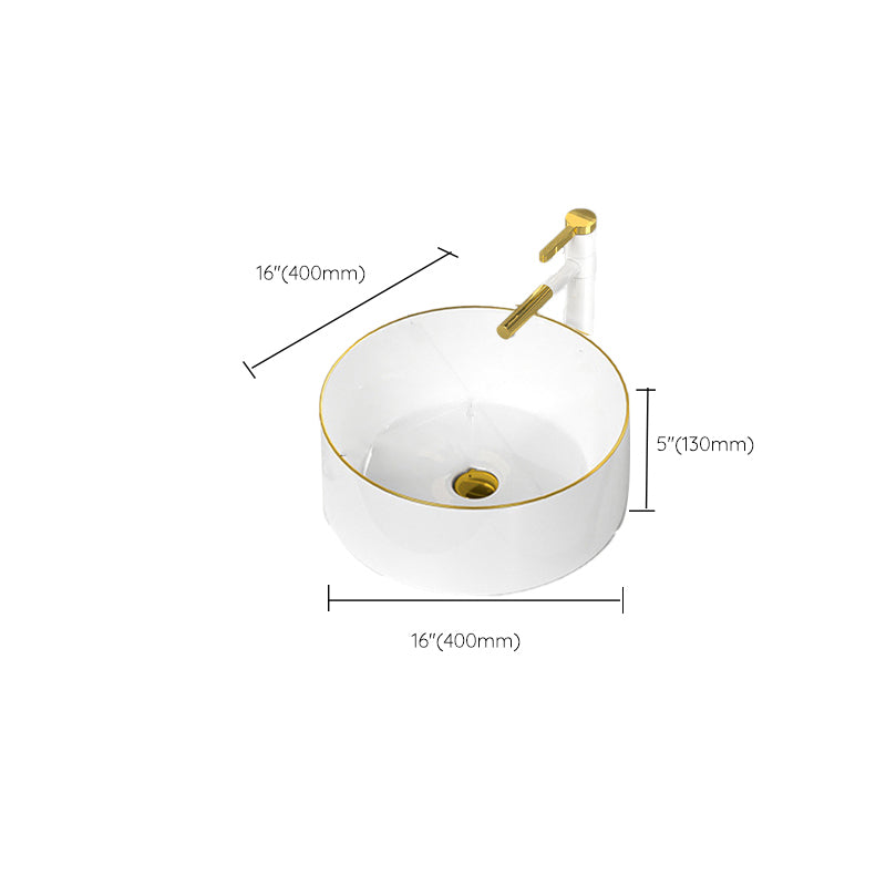 Traditional Vessel Sink Rectangular Porcelain with Overflow And Drain Assembly Wash Stand