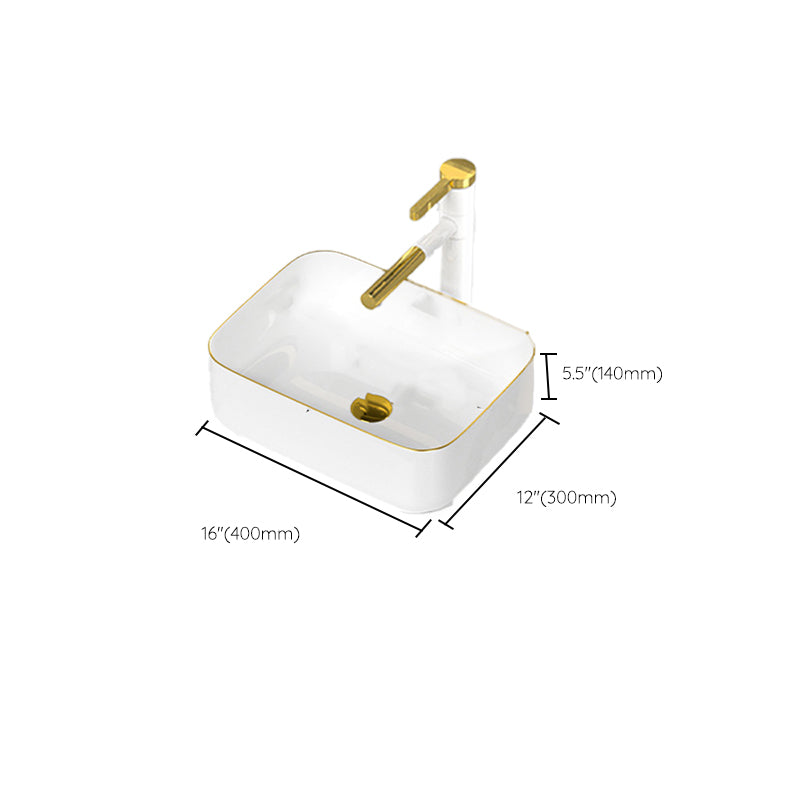 Traditional Vessel Sink Rectangular Porcelain with Overflow And Drain Assembly Wash Stand