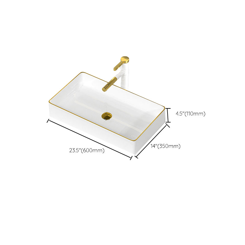 Traditional Vessel Sink Rectangular Porcelain with Overflow And Drain Assembly Wash Stand