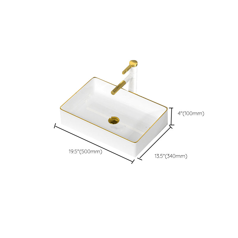 Traditional Vessel Sink Rectangular Porcelain with Overflow And Drain Assembly Wash Stand