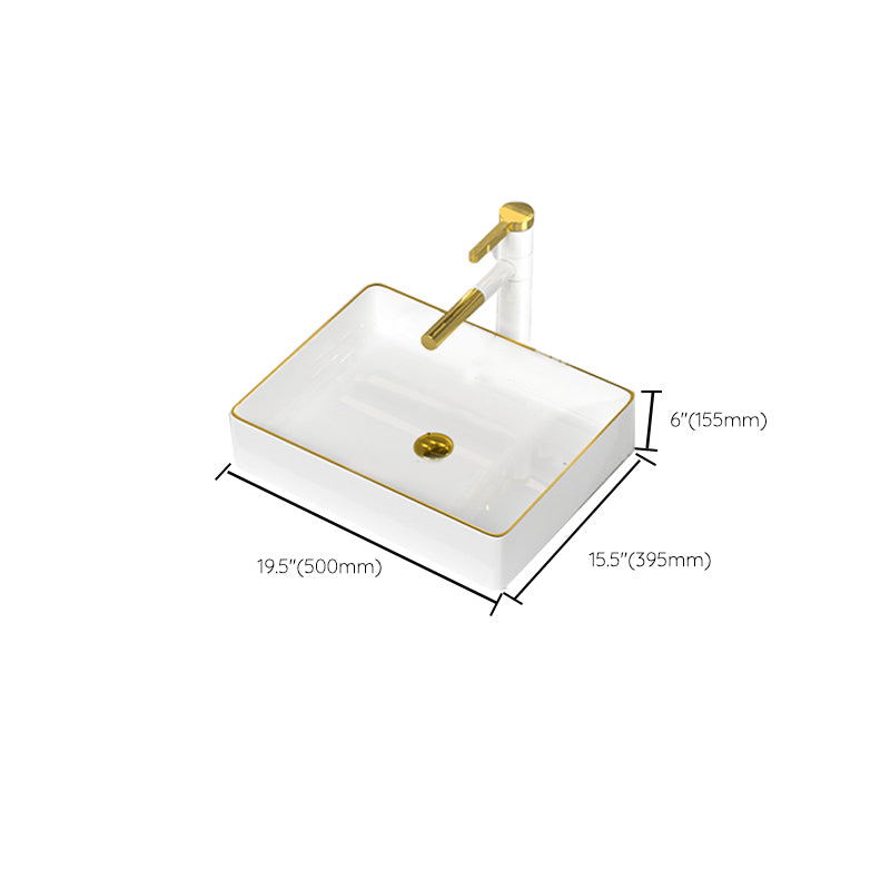 Traditional Vessel Sink Rectangular Porcelain with Overflow And Drain Assembly Wash Stand