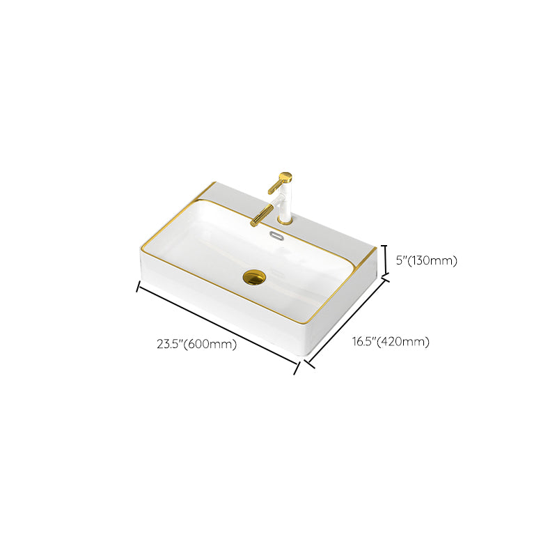 Traditional Vessel Sink Rectangular Porcelain with Overflow And Drain Assembly Wash Stand