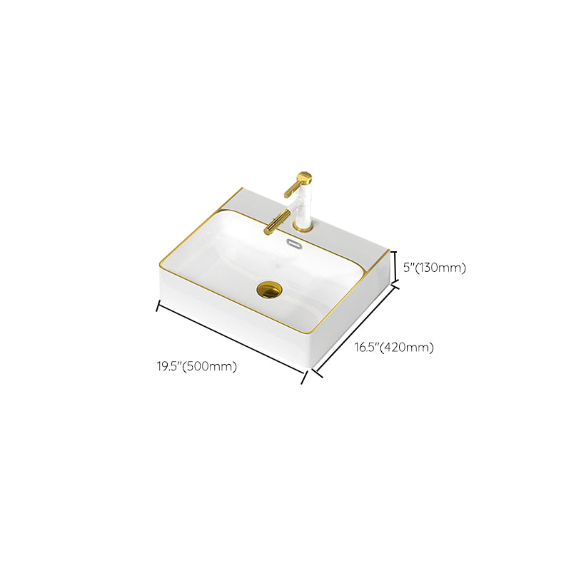 Traditional Vessel Sink Rectangular Porcelain with Overflow And Drain Assembly Wash Stand