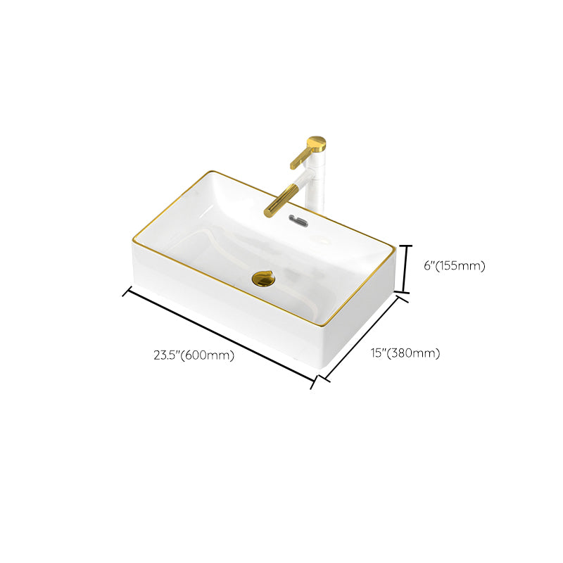 Traditional Vessel Sink Rectangular Porcelain with Overflow And Drain Assembly Wash Stand