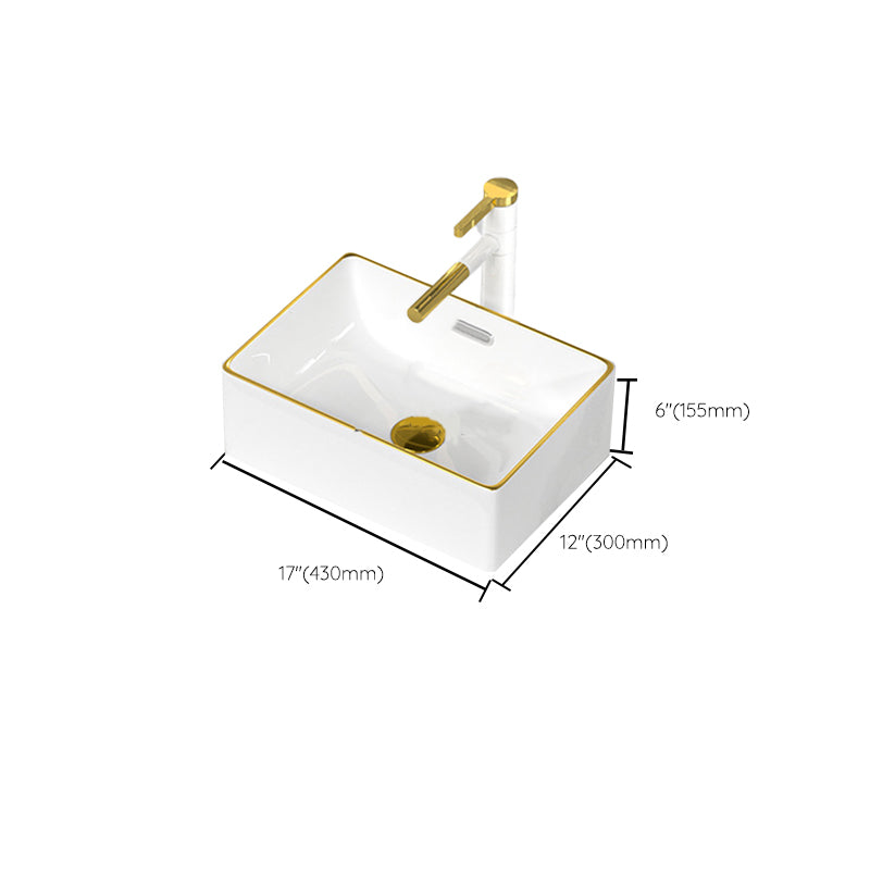 Traditional Vessel Sink Rectangular Porcelain with Overflow And Drain Assembly Wash Stand