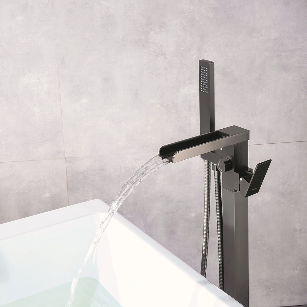 Floor Mounted Metal Freestanding Tub Filler 1 Handle Freestanding Faucet with Hose