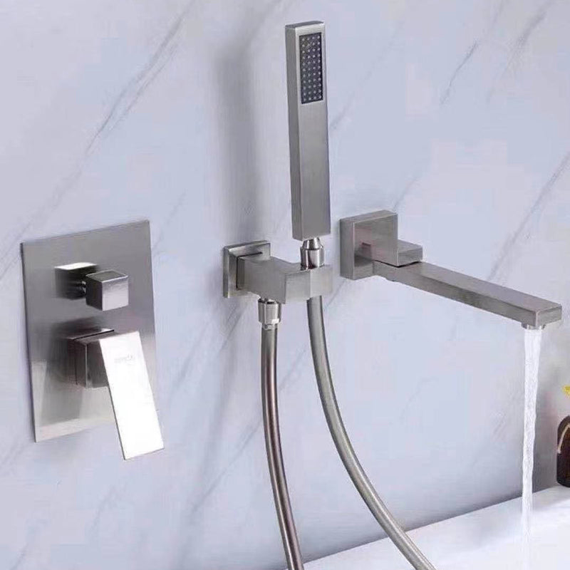 Modern Wall Mounted Metal Tub Filler Low Arc Bathroom Faucet