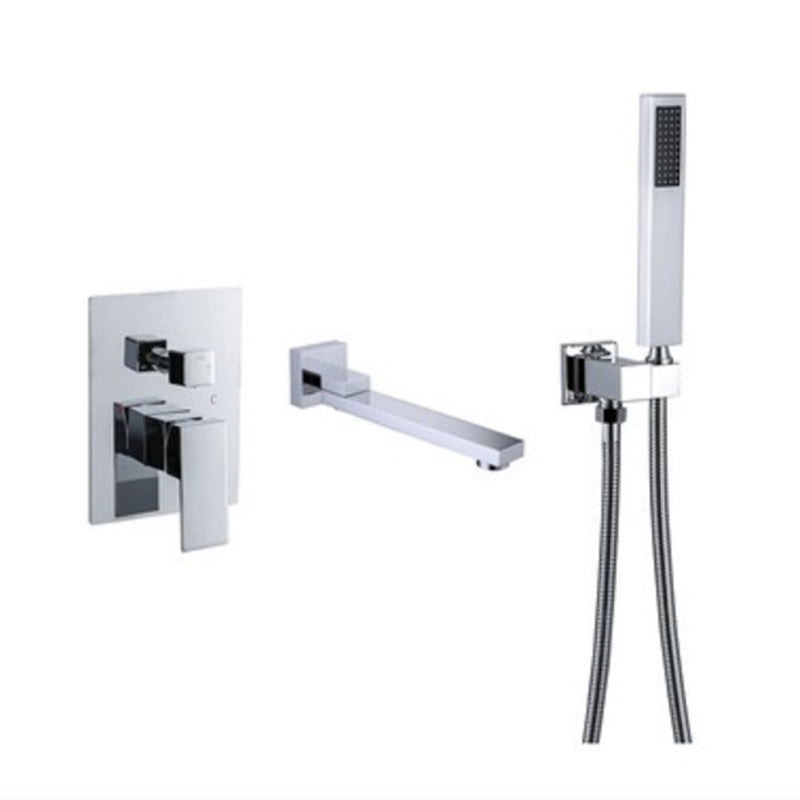 Modern Wall Mounted Metal Tub Filler Low Arc Bathroom Faucet
