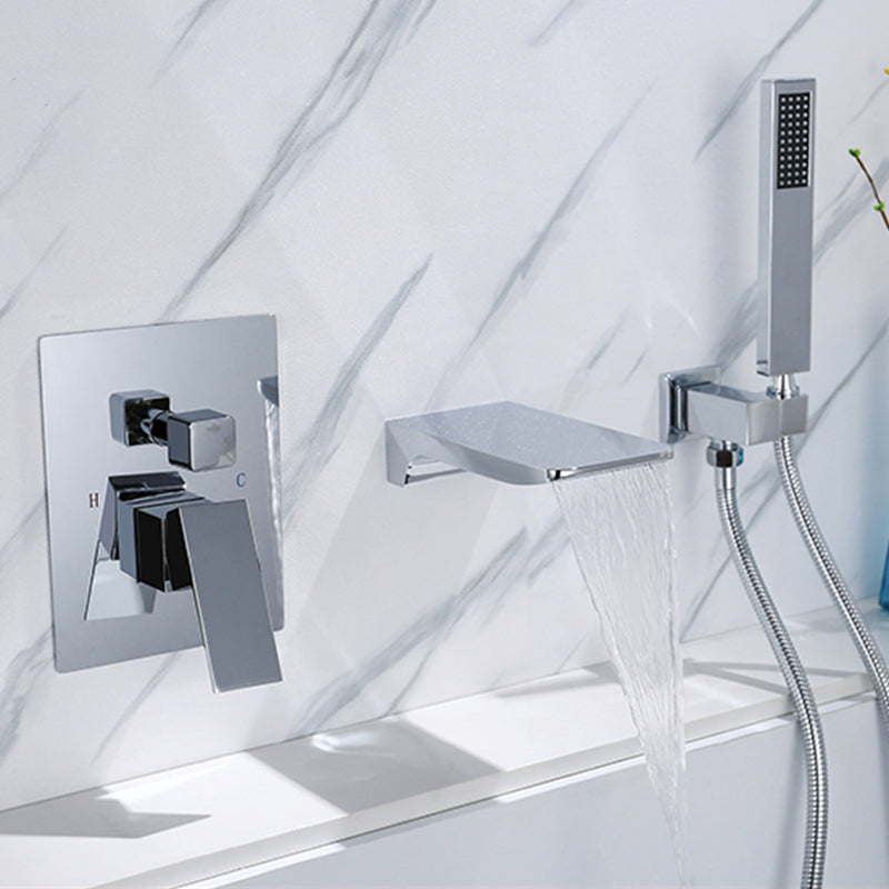 Modern Wall Mounted Metal Tub Filler Low Arc Bathroom Faucet