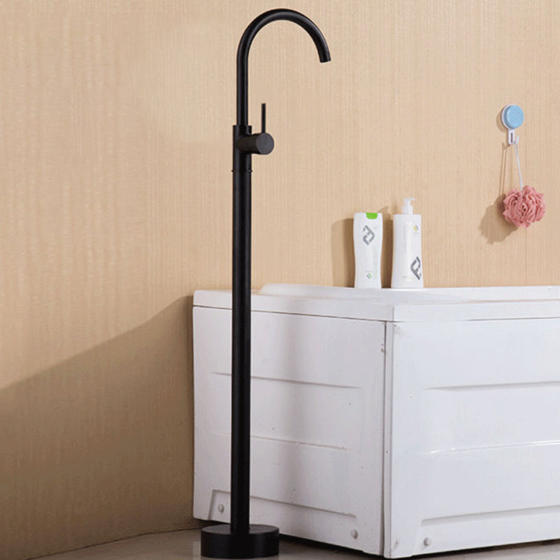 Floor Mounted Copper Bathroom Tub Faucet Set Freestanding High Arc Tub Filler Trim