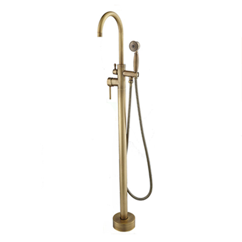 Floor Mounted Copper Bathroom Tub Faucet Set Freestanding High Arc Tub Filler Trim