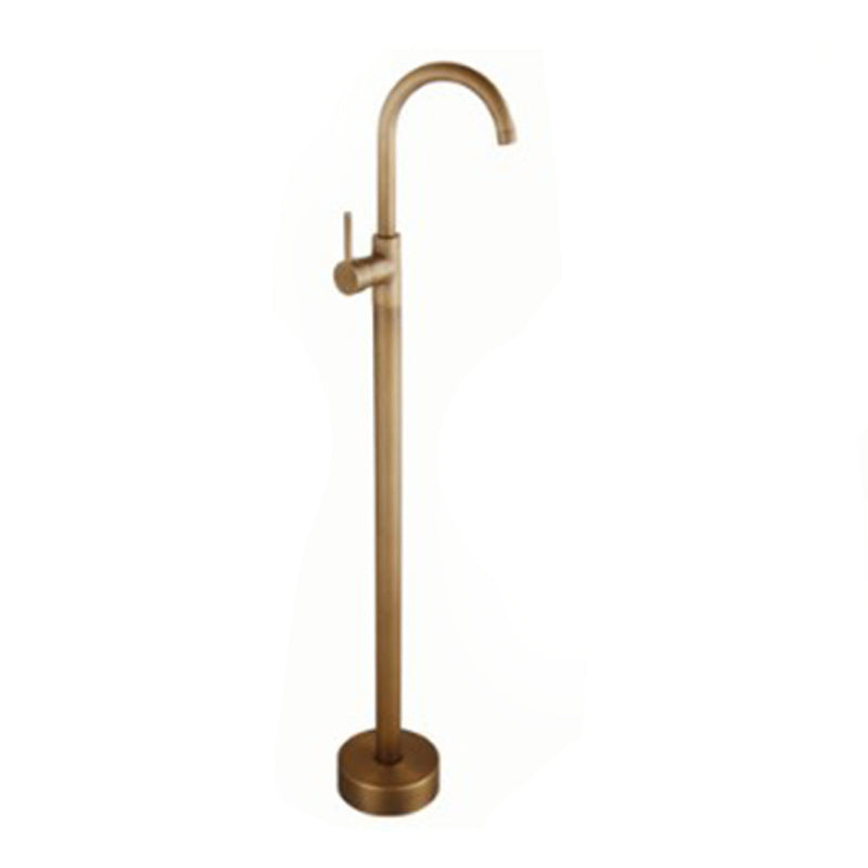 Floor Mounted Copper Bathroom Tub Faucet Set Freestanding High Arc Tub Filler Trim