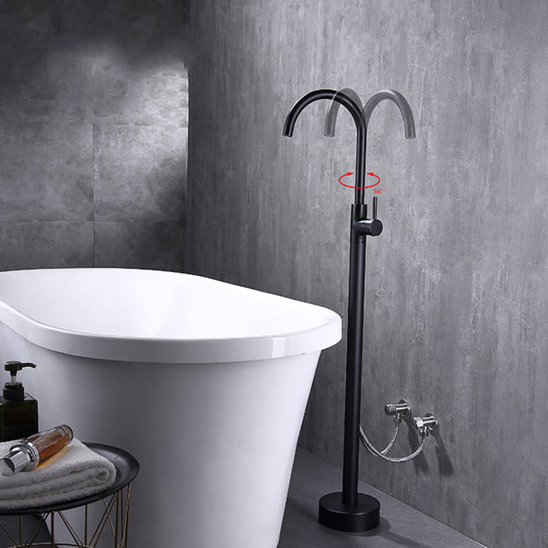 Modern Floor Mounted Metal Freestanding Tub Filler Freestanding High Arc Tub Faucet Set